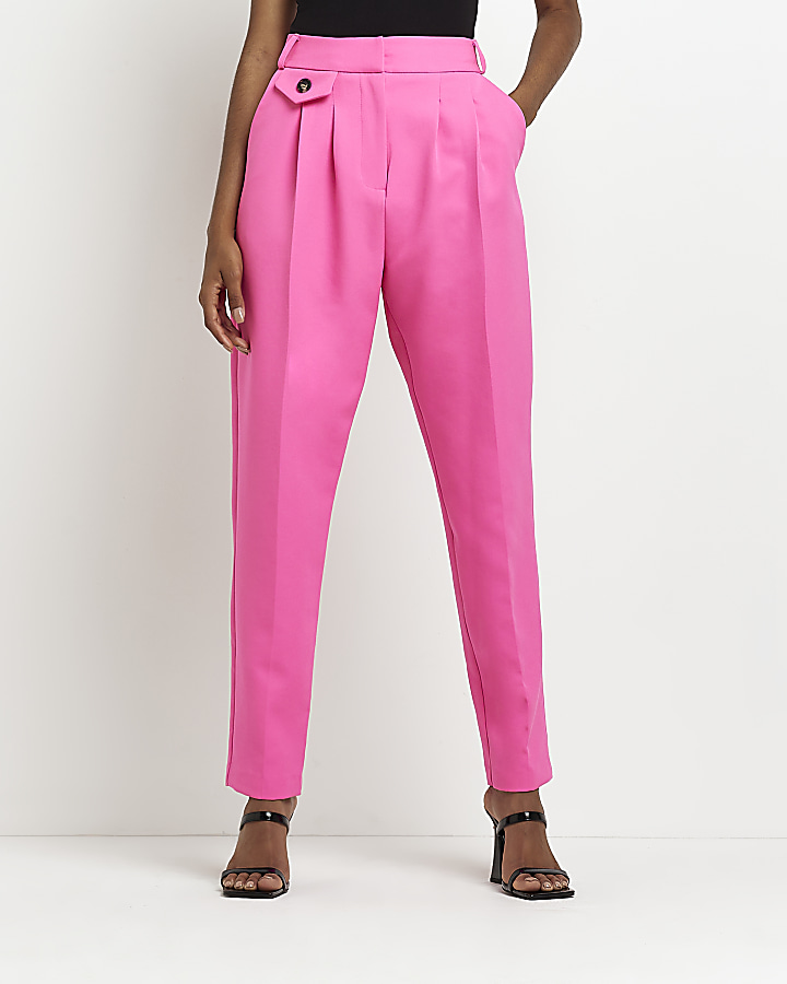 Pink pleated tapered trousers | River Island