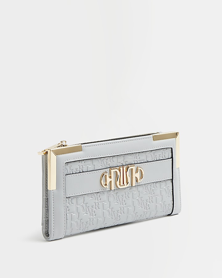 Grey RI monogram embossed purse