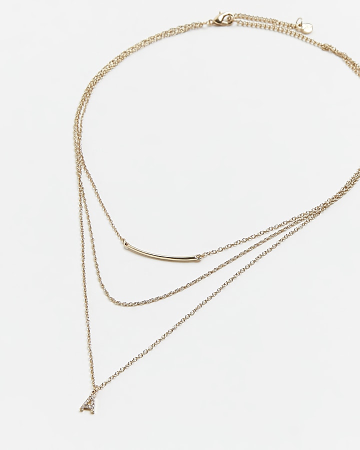 Gold diamante letter 'A' multirow necklace