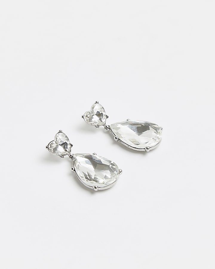 Silver teardrop stone drop earrings