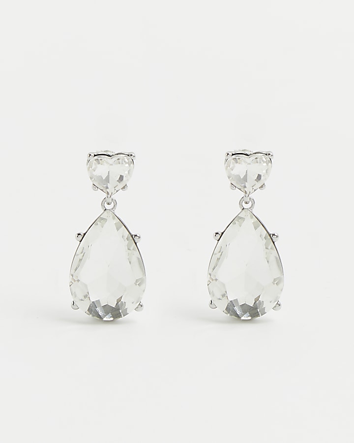 Silver teardrop stone drop earrings