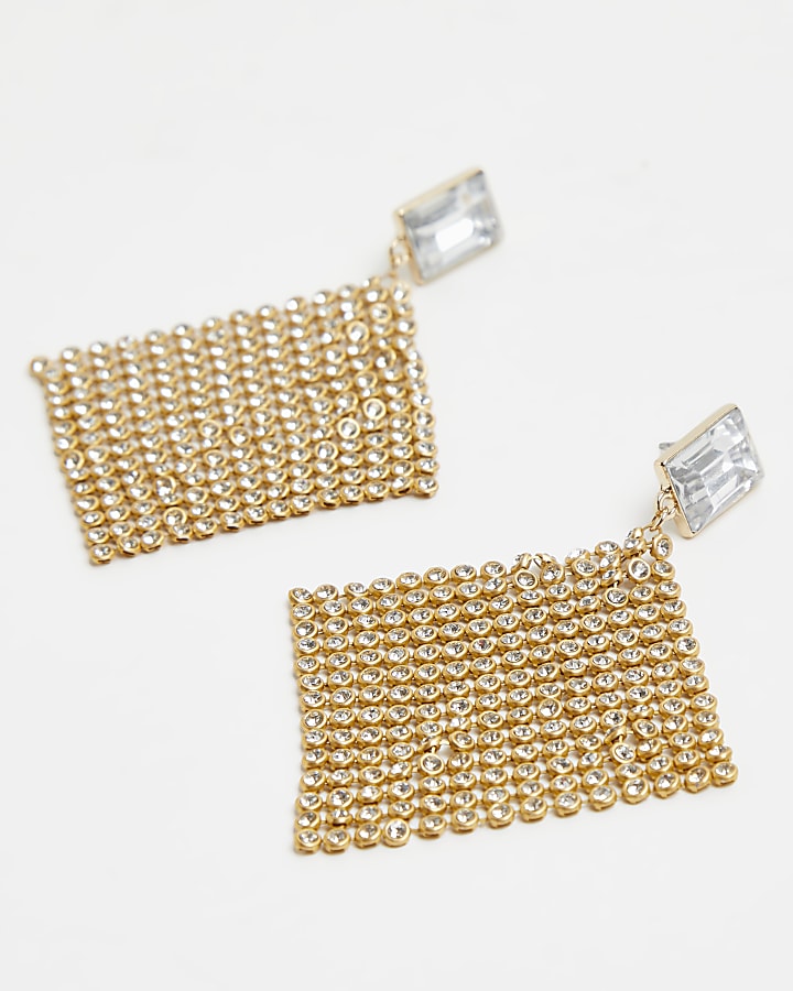 Gold diamante chainmail drop earrings