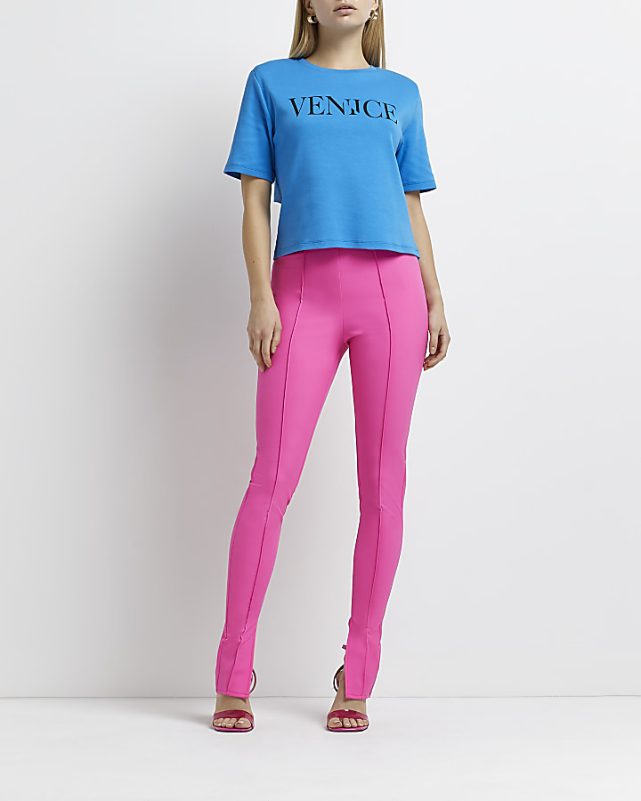 Blue 'Venice' padded shoulder t-shirt