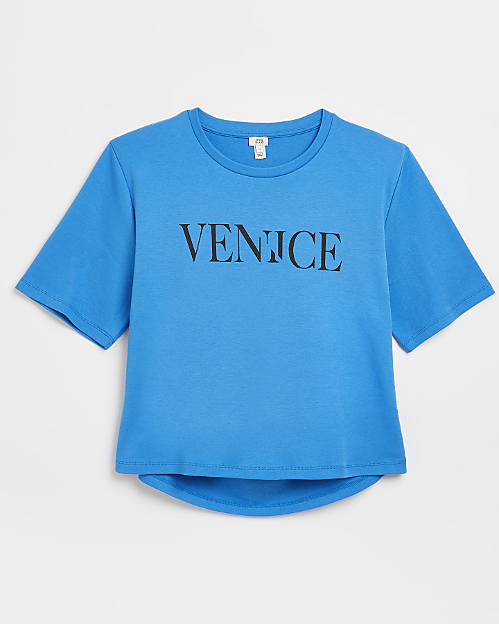 Blue 'Venice' padded shoulder t-shirt
