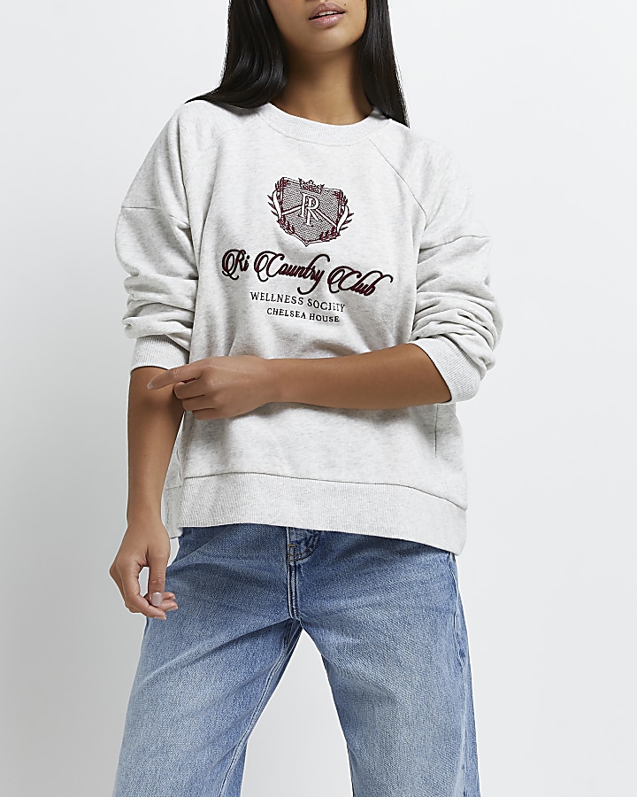 Petite grey 'RI Country Club' sweatshirt