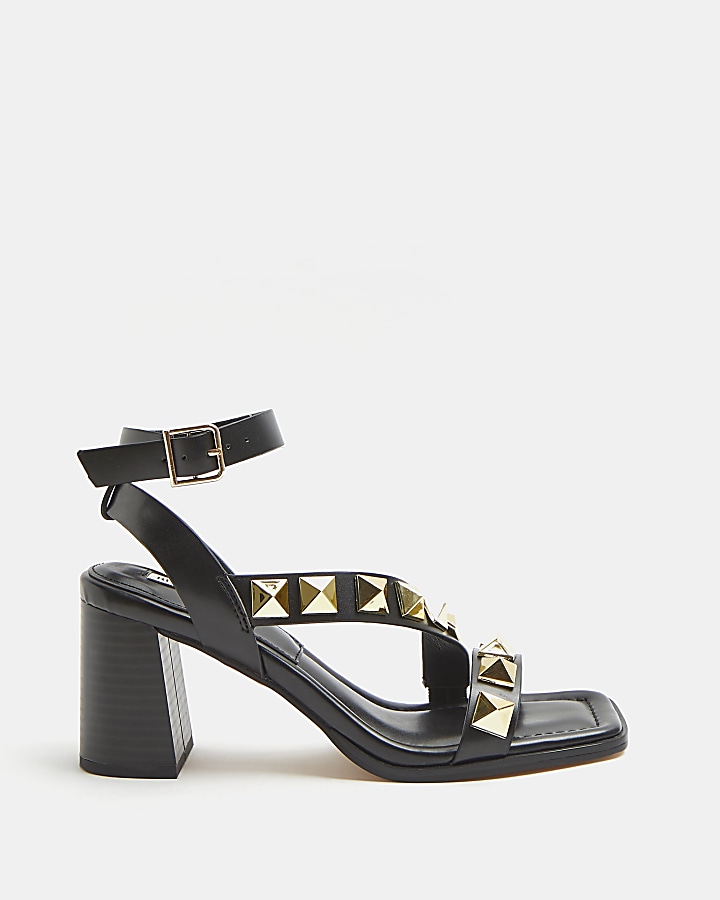 Black studded heeled sandals