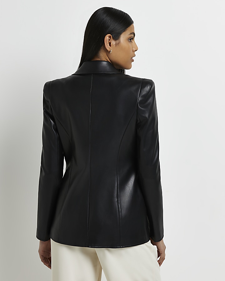 Black faux leather blazer
