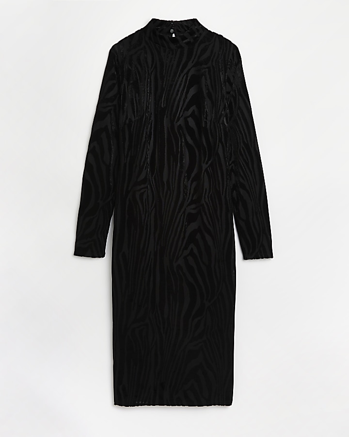Black zebra print bodycon dress