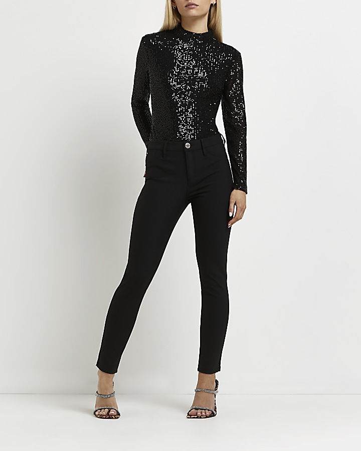 Black Glitter Long Sleeved Bodysuit