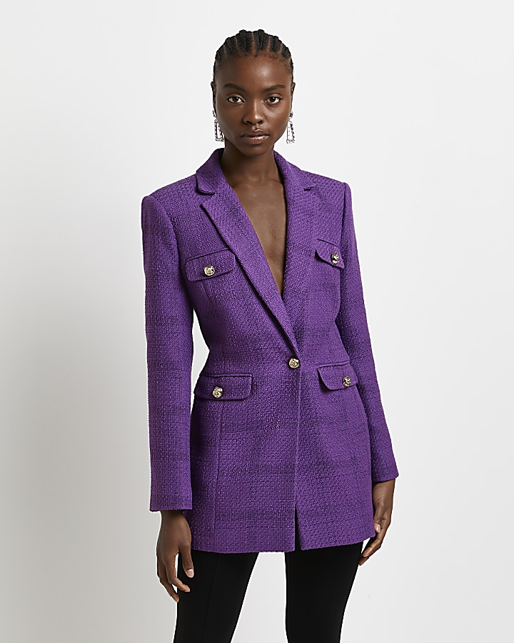 Purple boucle tailored blazer