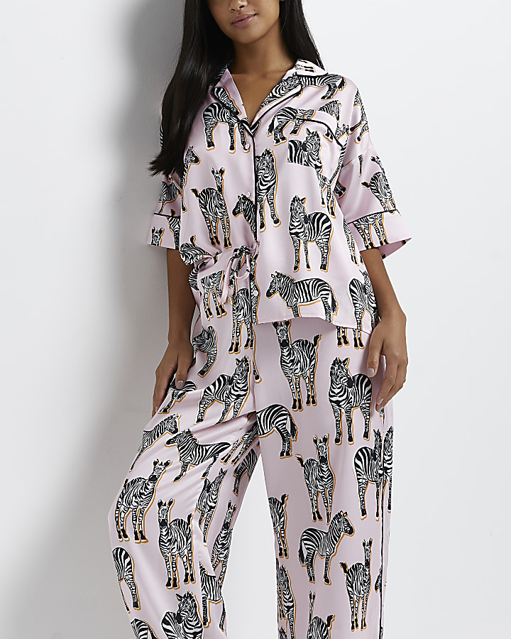 Petite pink zebra print pyjama set