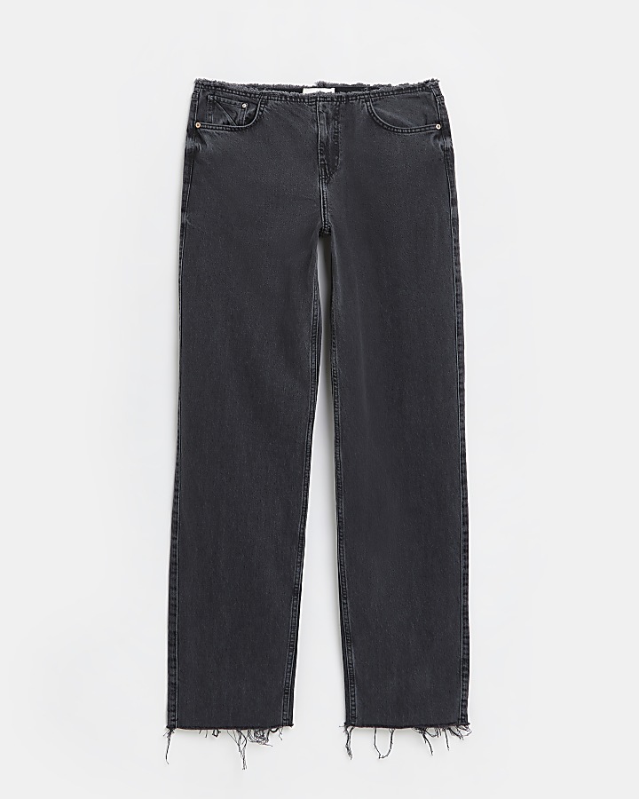 Black low rise straight leg jeans | River Island