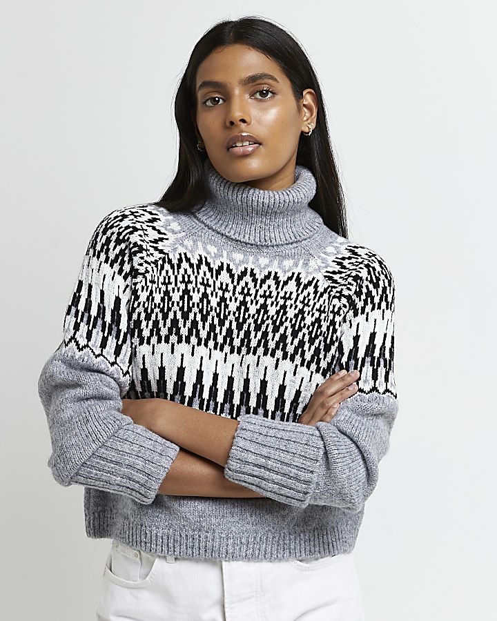 Grey fairisle cropped jumper