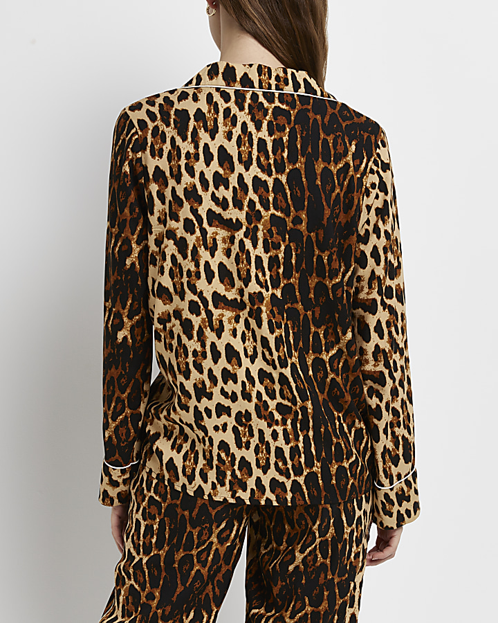 Brown leopard print maternity pyjama shirt | River Island