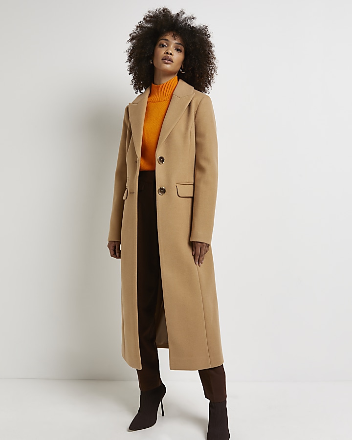 Brown longline coat | River Island