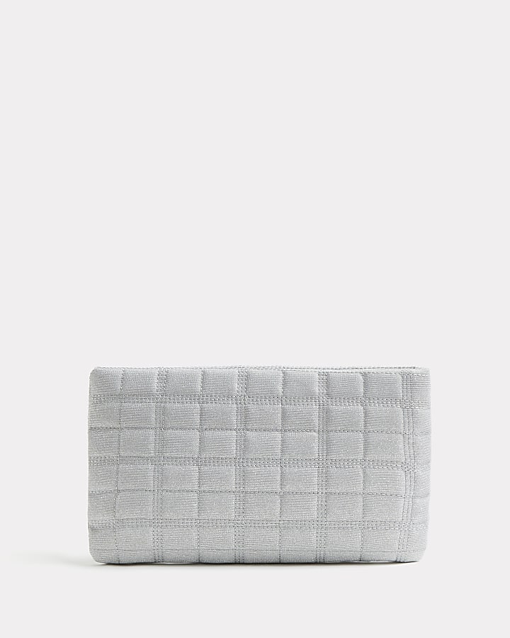 Silver glitter quilted clutch bag