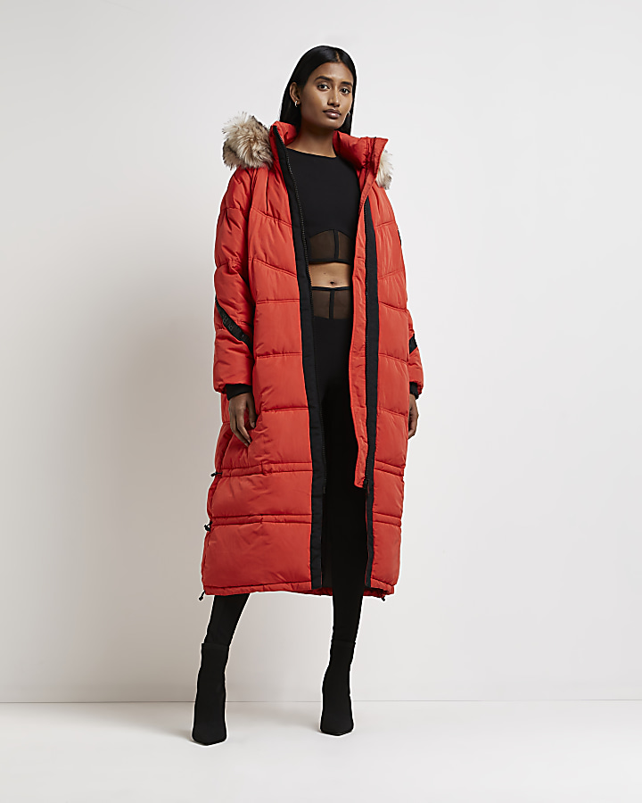 Red longline puffer coat