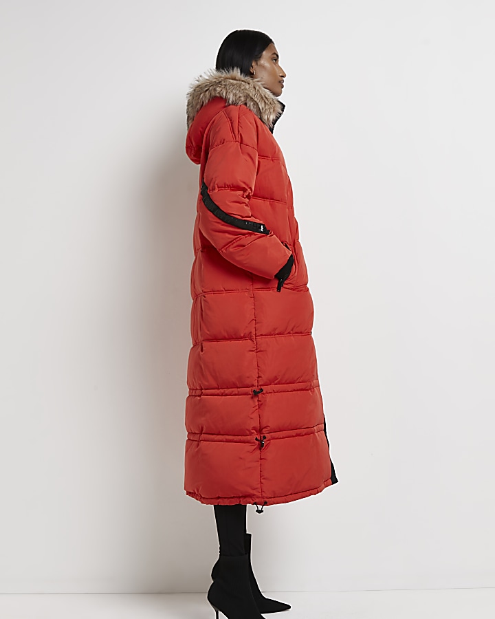 Red longline puffer coat