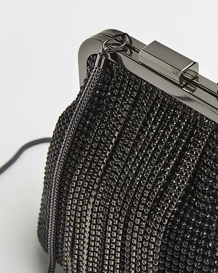 Black diamante embellished chain bag
