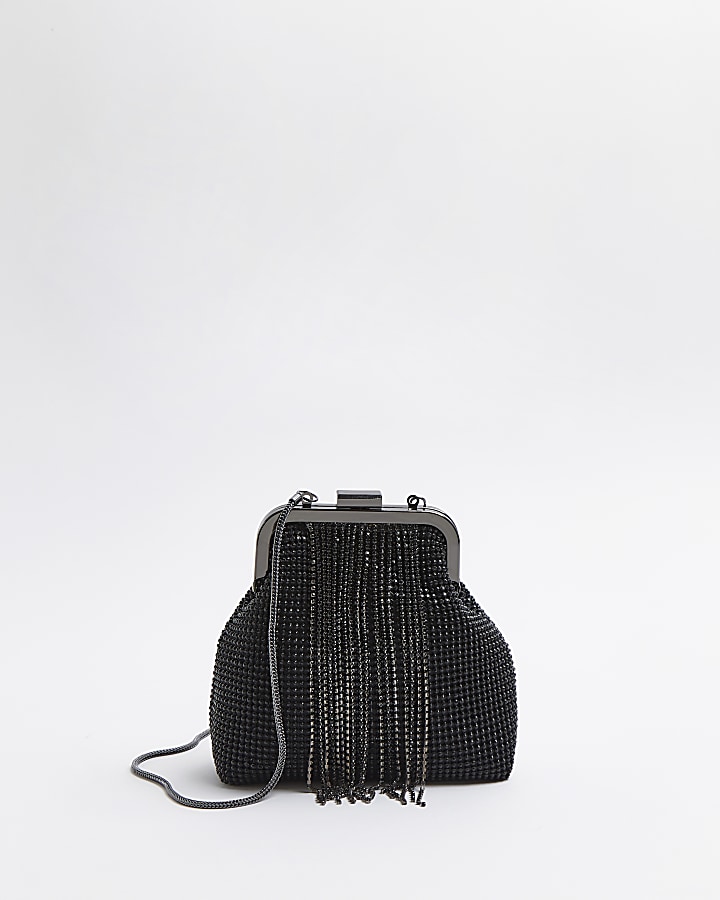 Black diamante embellished chain bag