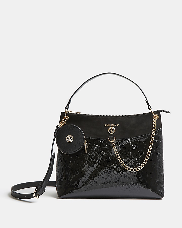 Black patent embossed slouch handbag new arrivals