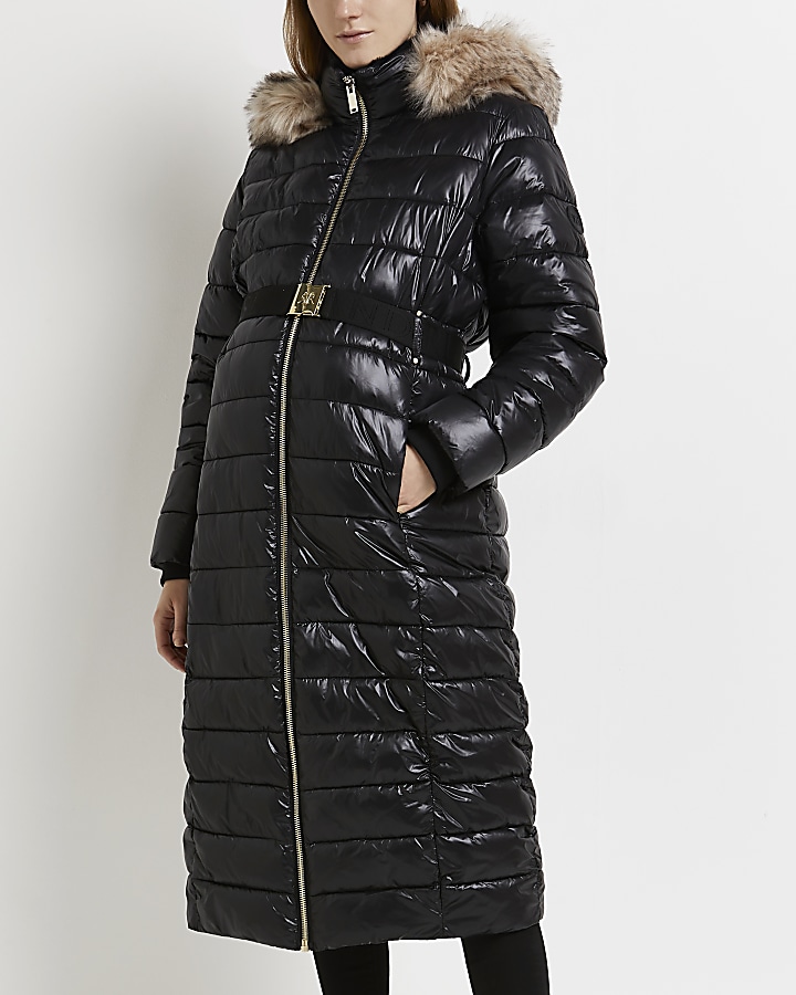 Black 3 in 1 maternity hooded puffer coat