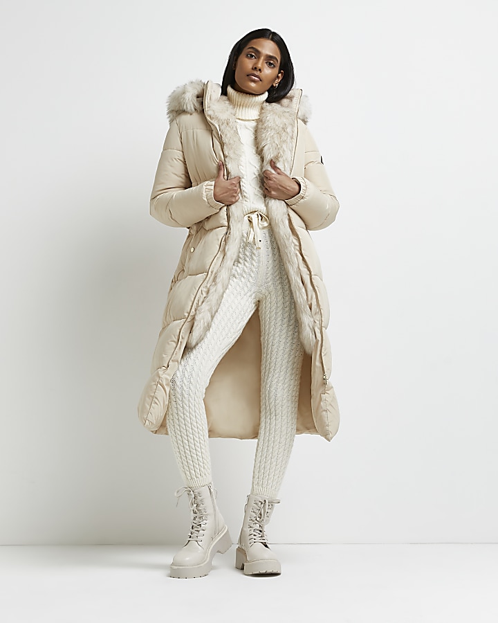 Cream longline puffer coat