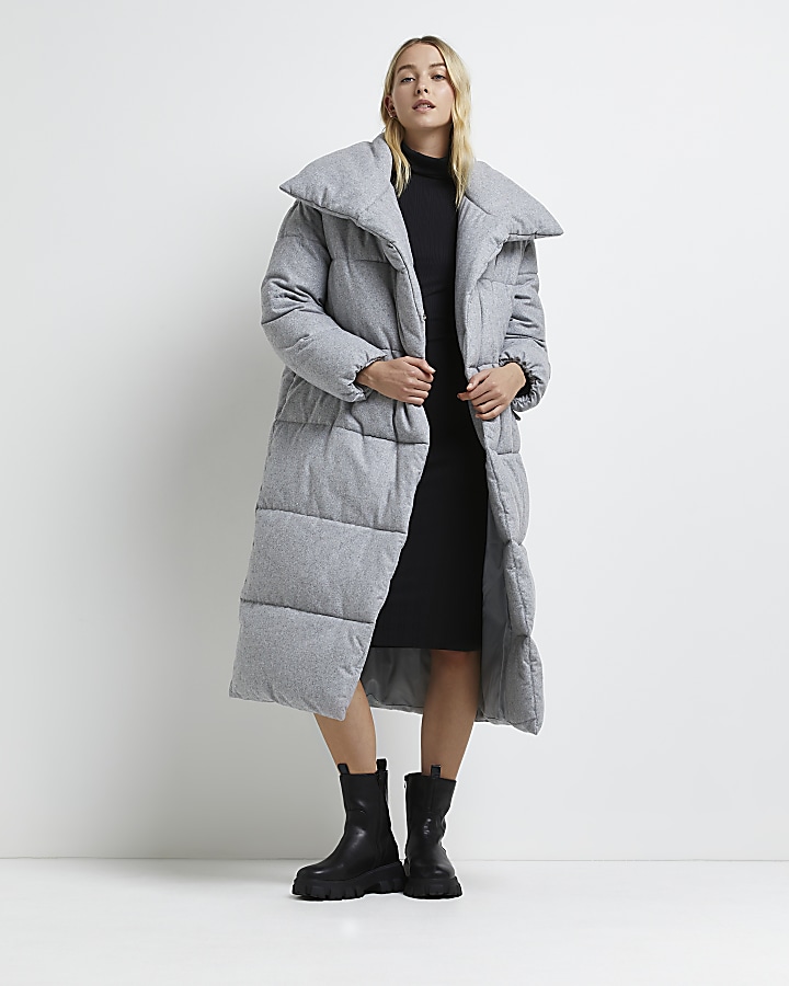 Grey longline puffer coat