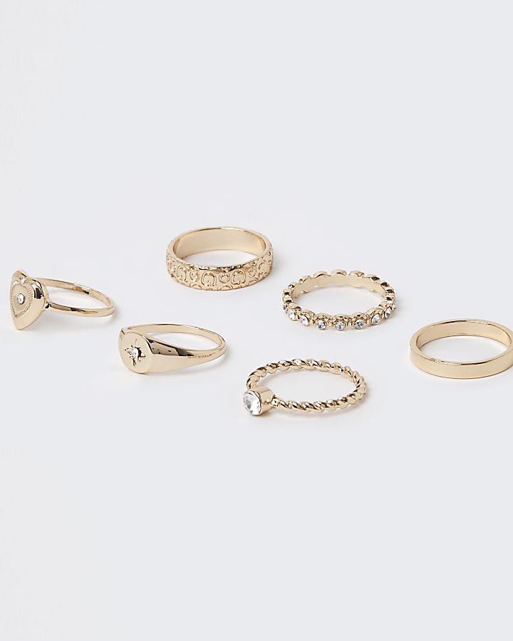 Gold diamante stacking rings multipack