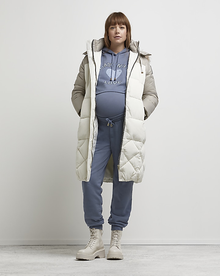 Blue graphic cropped maternity hoodie