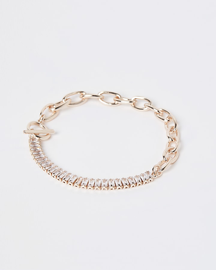 Rose gold diamante and chain link bracelet