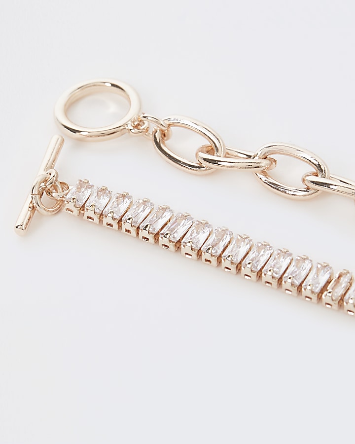 Rose gold diamante and chain link bracelet