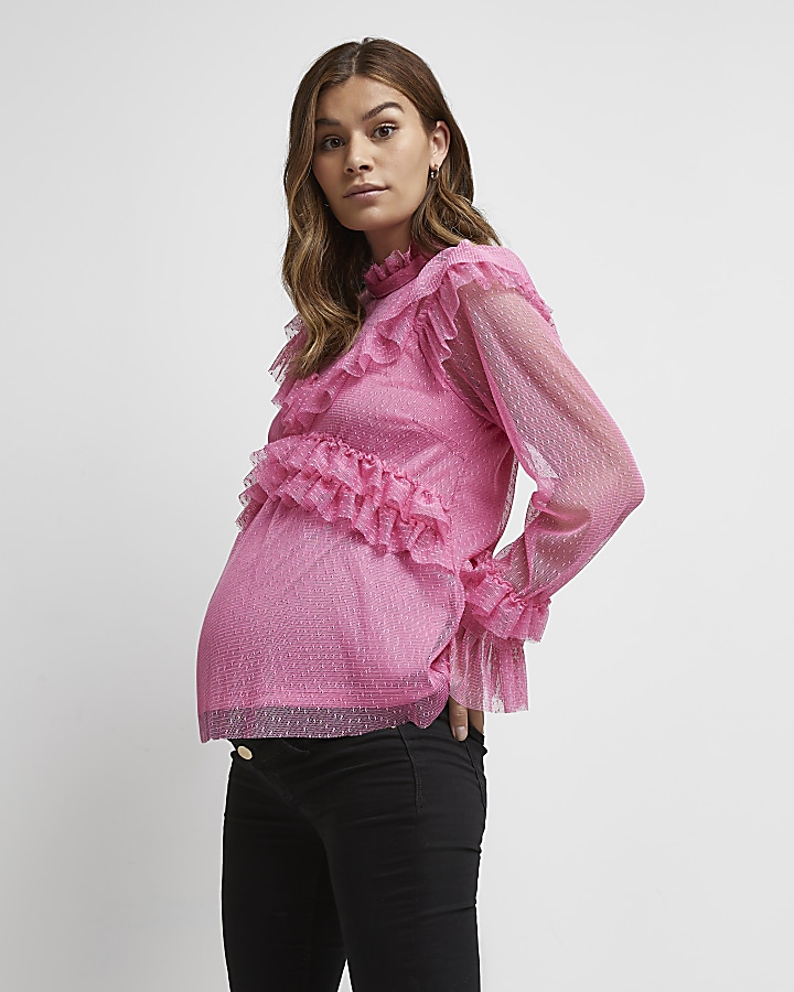 Pink ruffled maternity top