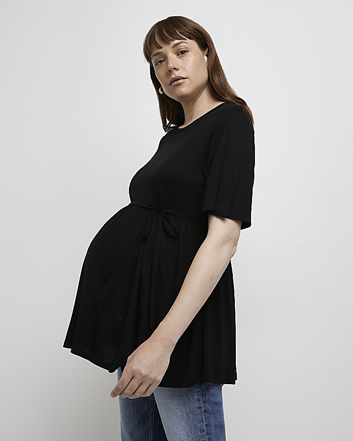 Black tie waist maternity top