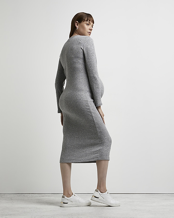 Grey maternity midi dress