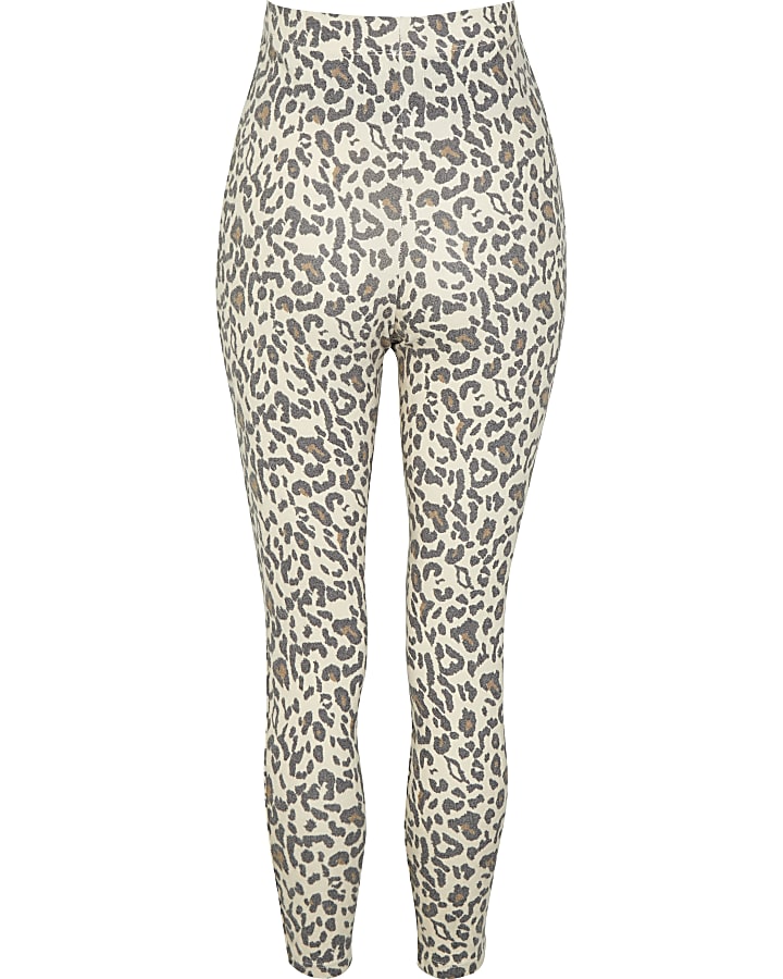 Beige leopard print maternity leggings