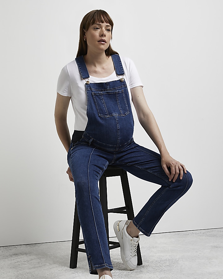 Blue denim maternity dungarees