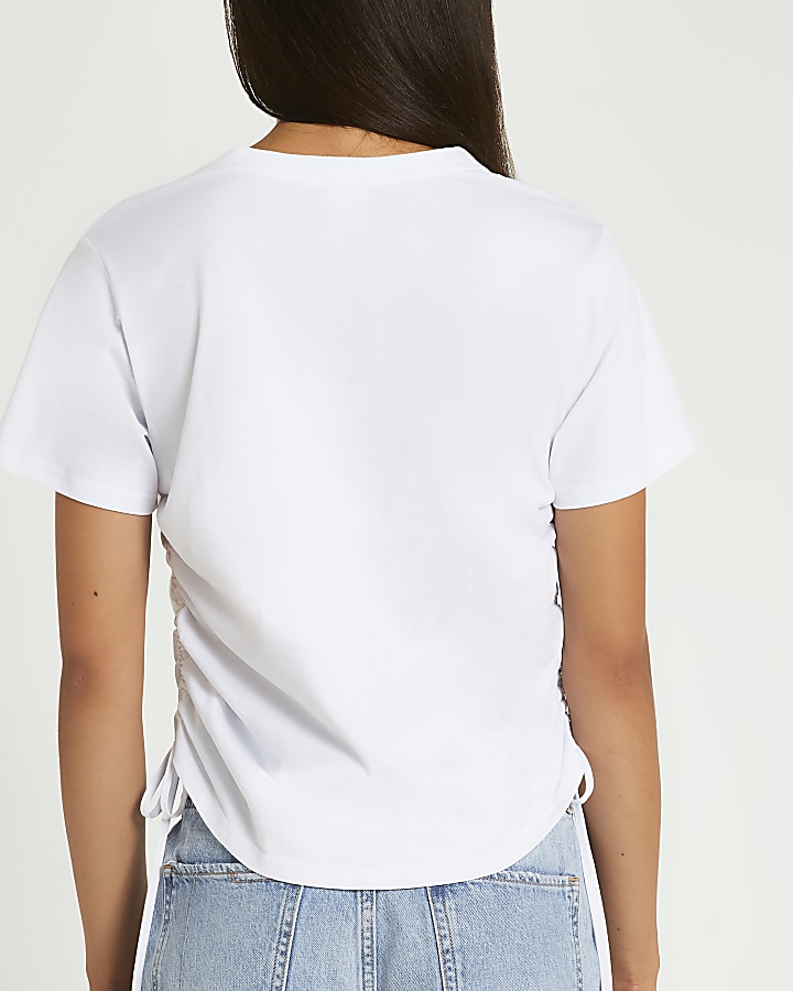 White ruched v-neck t-shirt
