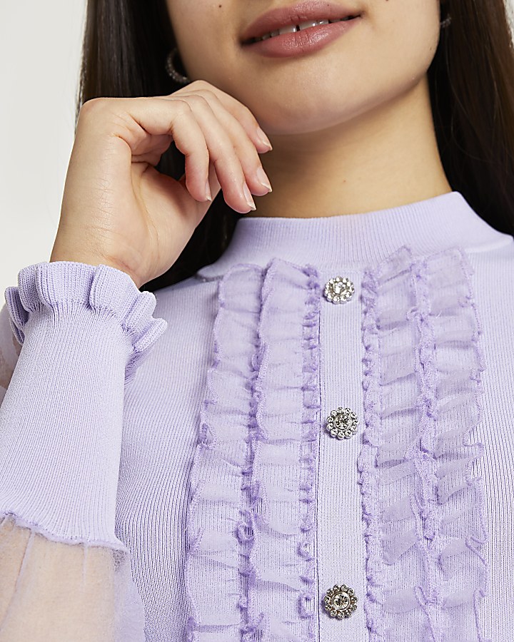 Purple frill detail puff sleeve top