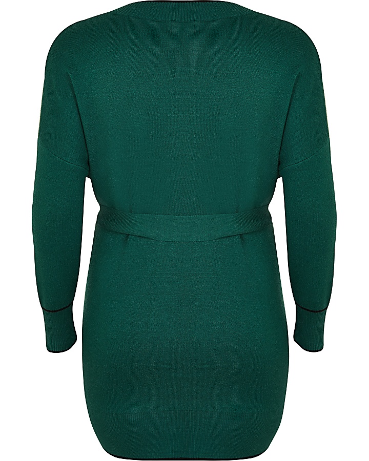 Plus green belted cardigan