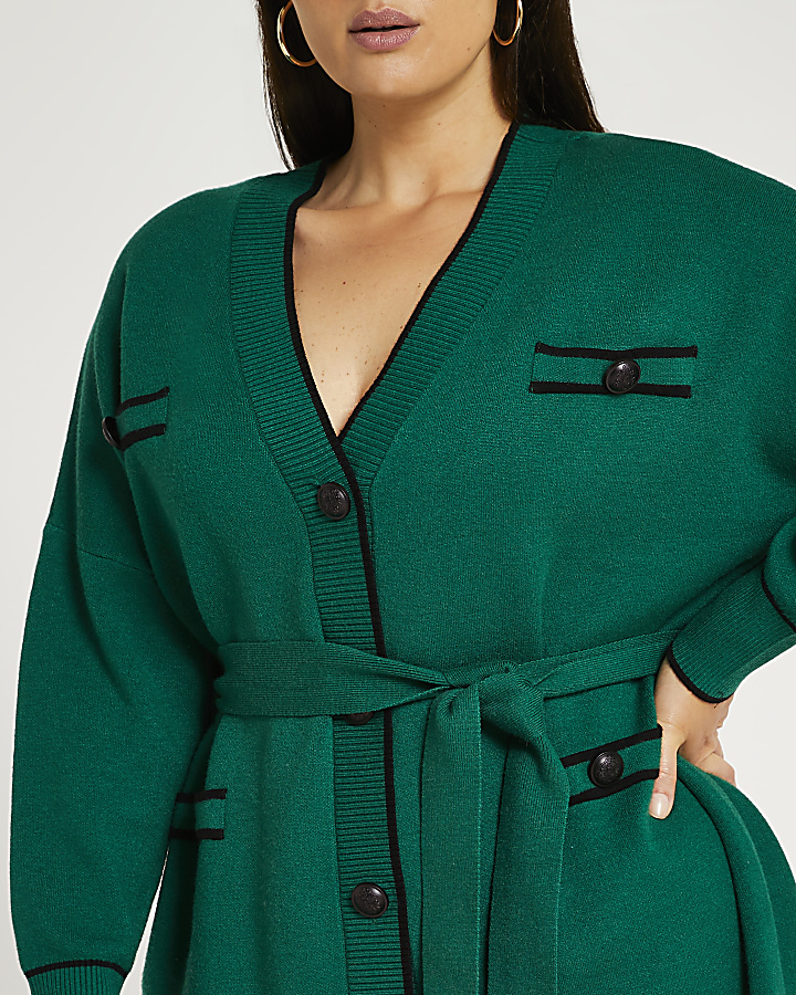 Plus green belted cardigan