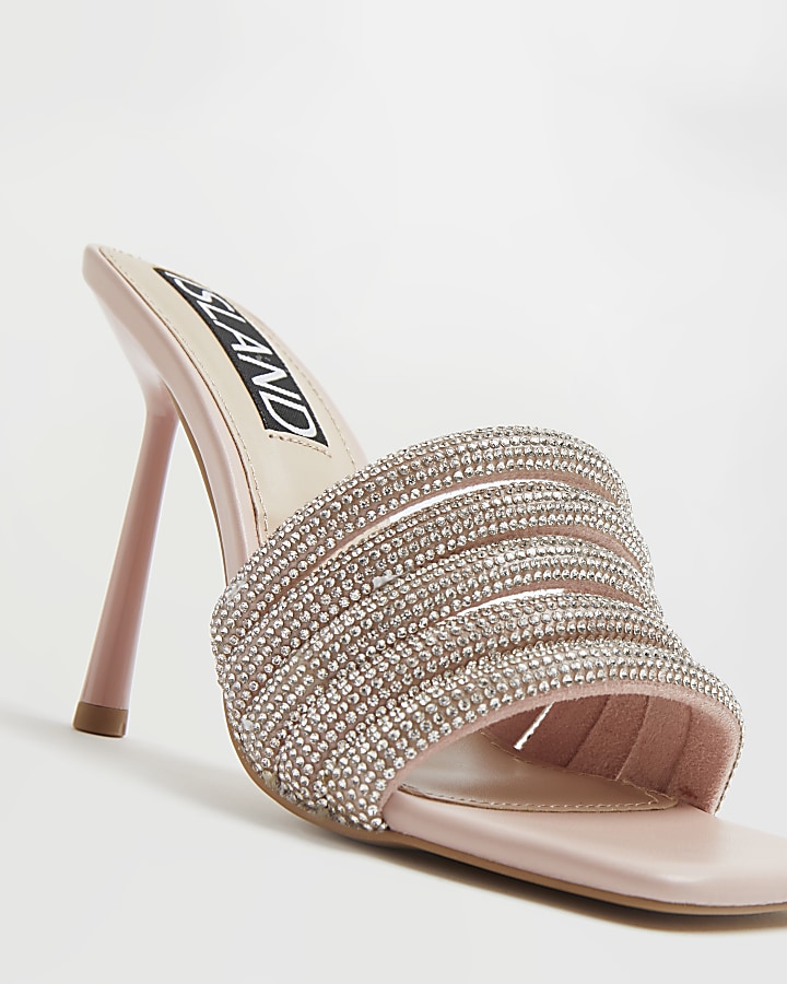 Pink diamante heeled mules