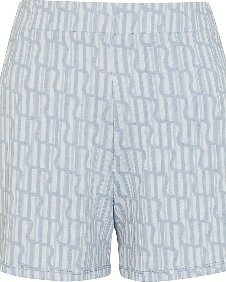 Blue RI button detail jacquard shorts