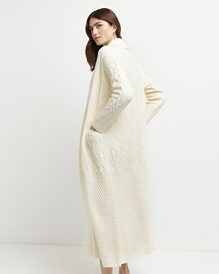 Cream chunky cable knit longline cardigan