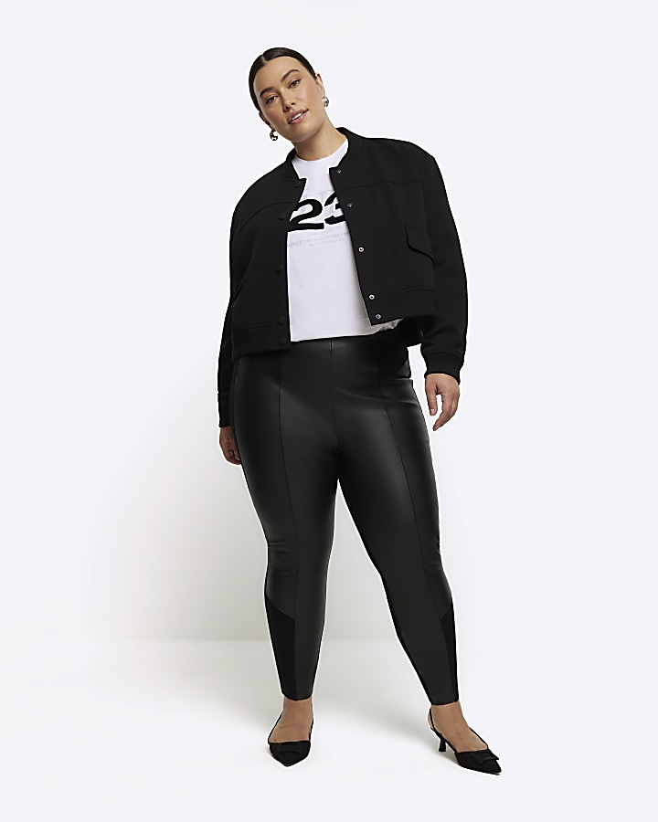 River Island Plus faux leather leggings in black