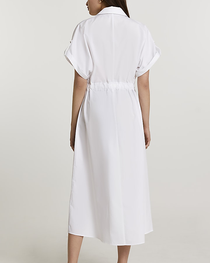 White short sleeve midi shirt dress