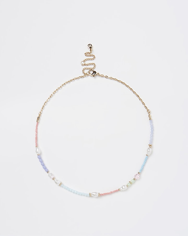 Gold pastel mixed beaded necklace
