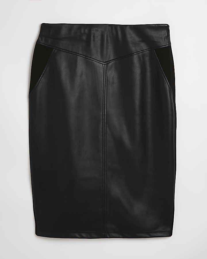 Plus black faux leather pencil skirt
