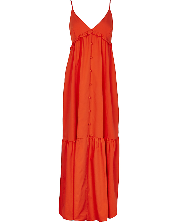 Red tiered maxi dress