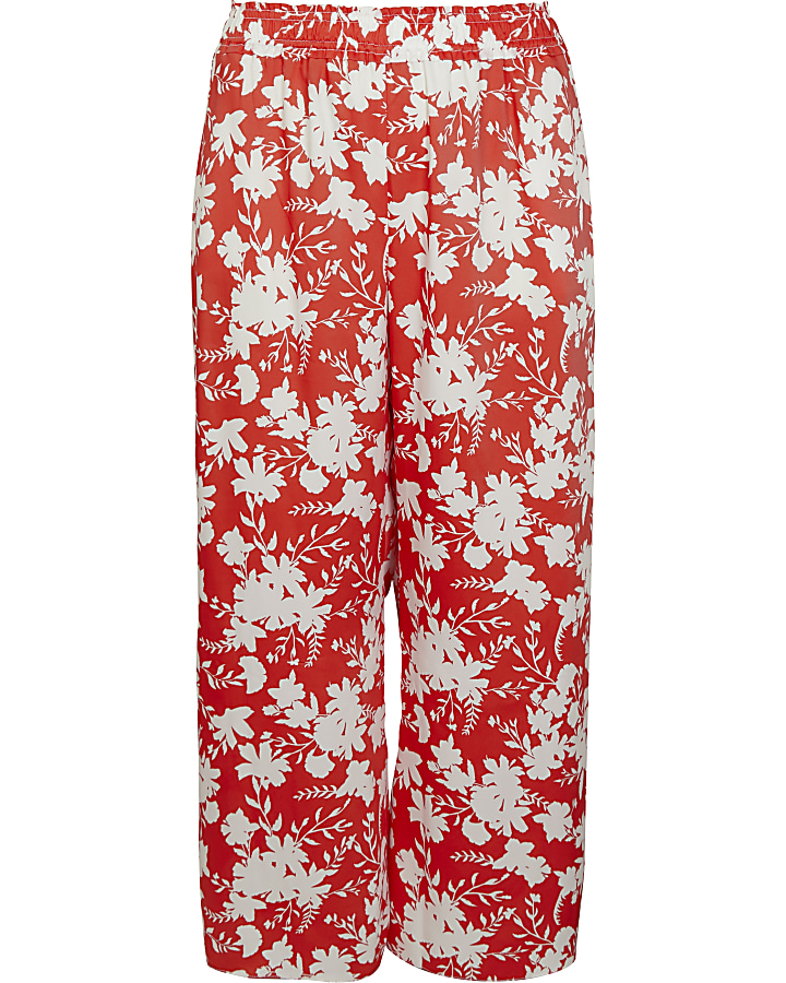 Plus red floral print wide leg trousers